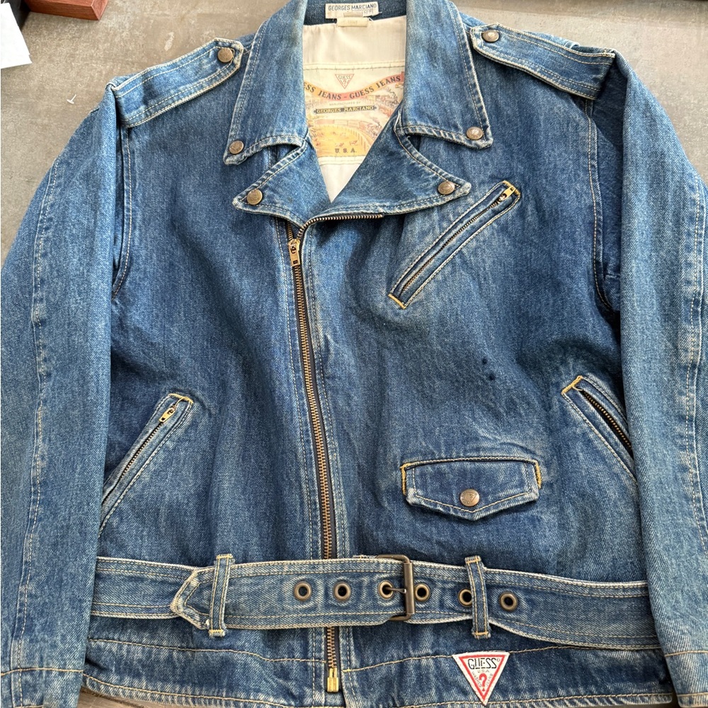 GUESS Classic Blue Denim Biker Jacket